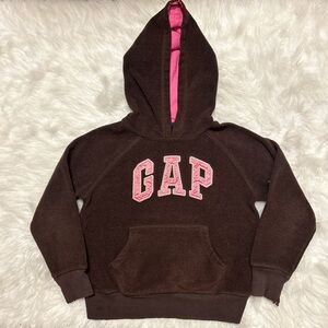 Vtg Y2K Gap Kids Brown & Pink Fleece Hooded Sweatshirt 6/7